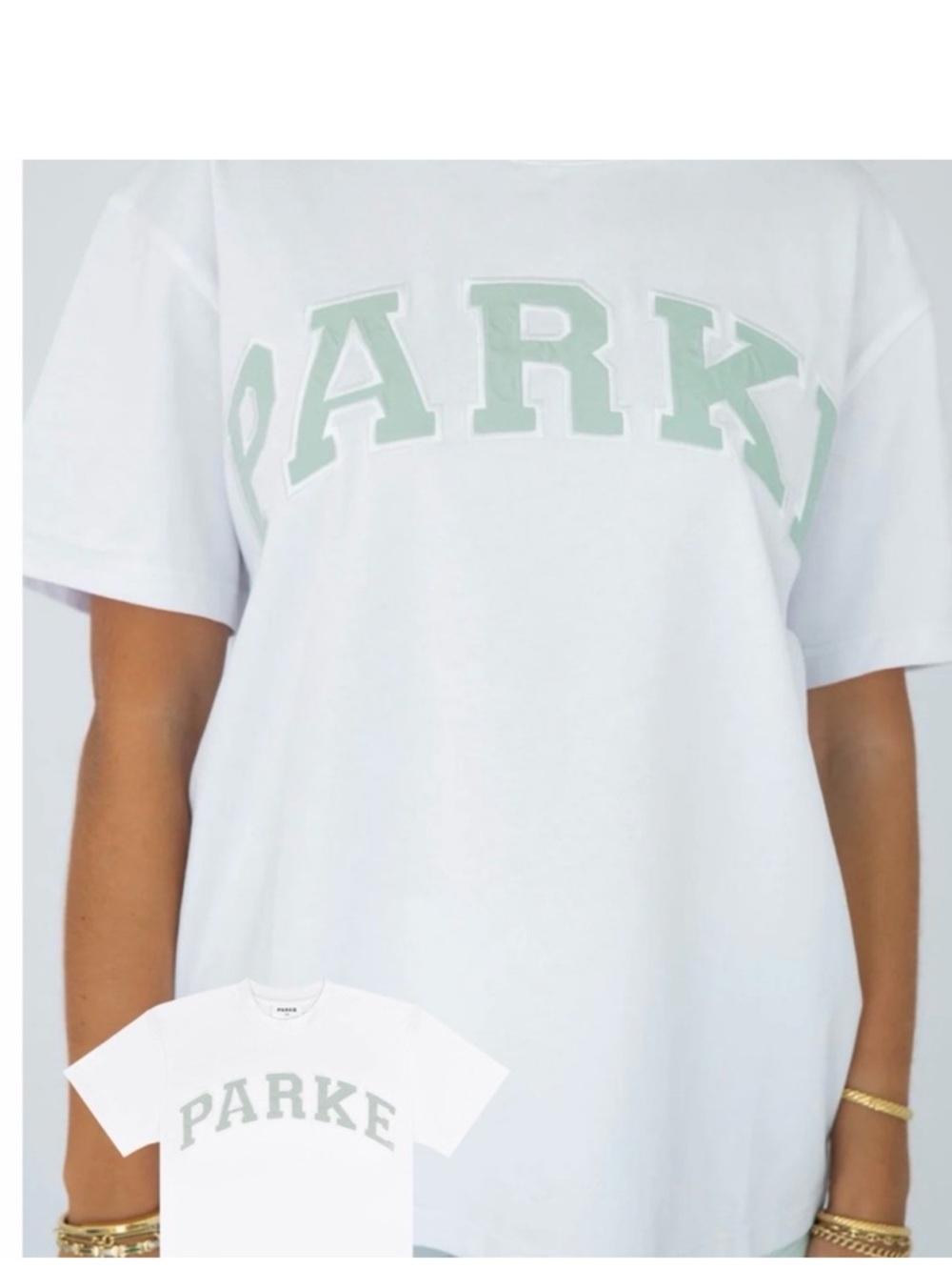 PARKE Varsity Tee Shirt in White w/Something Blue Logo! Size L/XL! EUC!